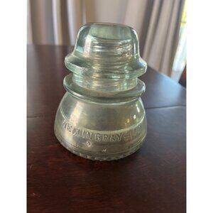 Antique Hemingray-42 Made in USA Clear Green Gray Glass Insulator
